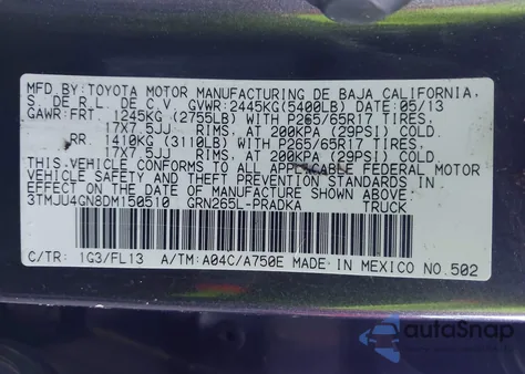 2013 Toyota Tacoma Double Cab Prerunner z USA, uszkodzony, nr VIN 3TMJU4GN8DM150510